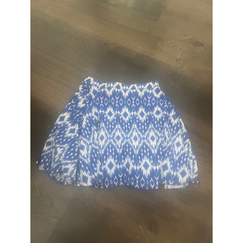 Area Code 407 Girls Blue White Ikat Geometric Skater Skirt Size 14‎ Made in USA